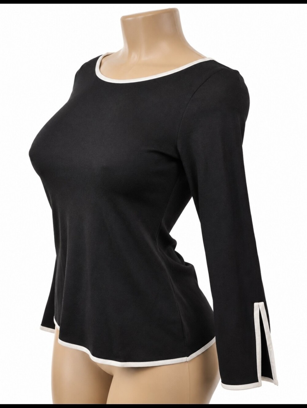 Liz Claiborne Women SzXL Blk Knit Blouse Round Neck Y2k  Work To Date Night [1C]